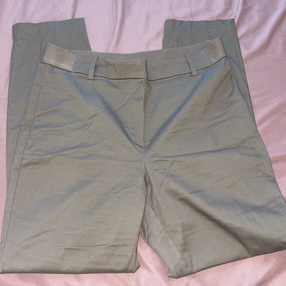 Khaki stretchy waist band skinny slacks